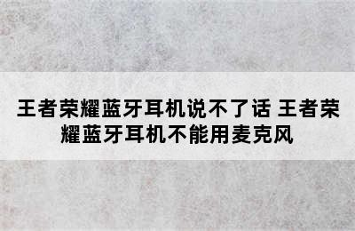 王者荣耀蓝牙耳机说不了话 王者荣耀蓝牙耳机不能用麦克风